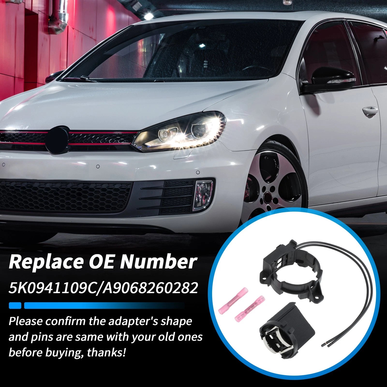 H7 Headlight Bulb Socket Adapter Wiring Kit for VW Golf GTI, Passat (2006–2019)