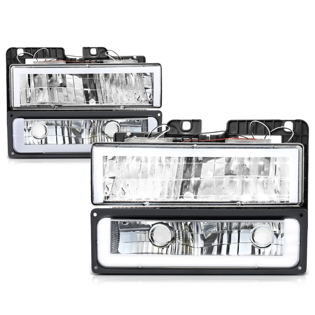 LED DRL Headlights Chrome for Chevy GMC C/K Suburban Tahoe Yukon (1988–2000)