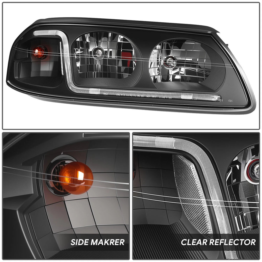 LED DRL Headlight/Lamp for Chevy Impala (2000–2005) Black Housing Clear Corner