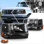 LED DRL Headlight for Ford F150/F250/F350 (1992–1996) Black Housing Amber Corner