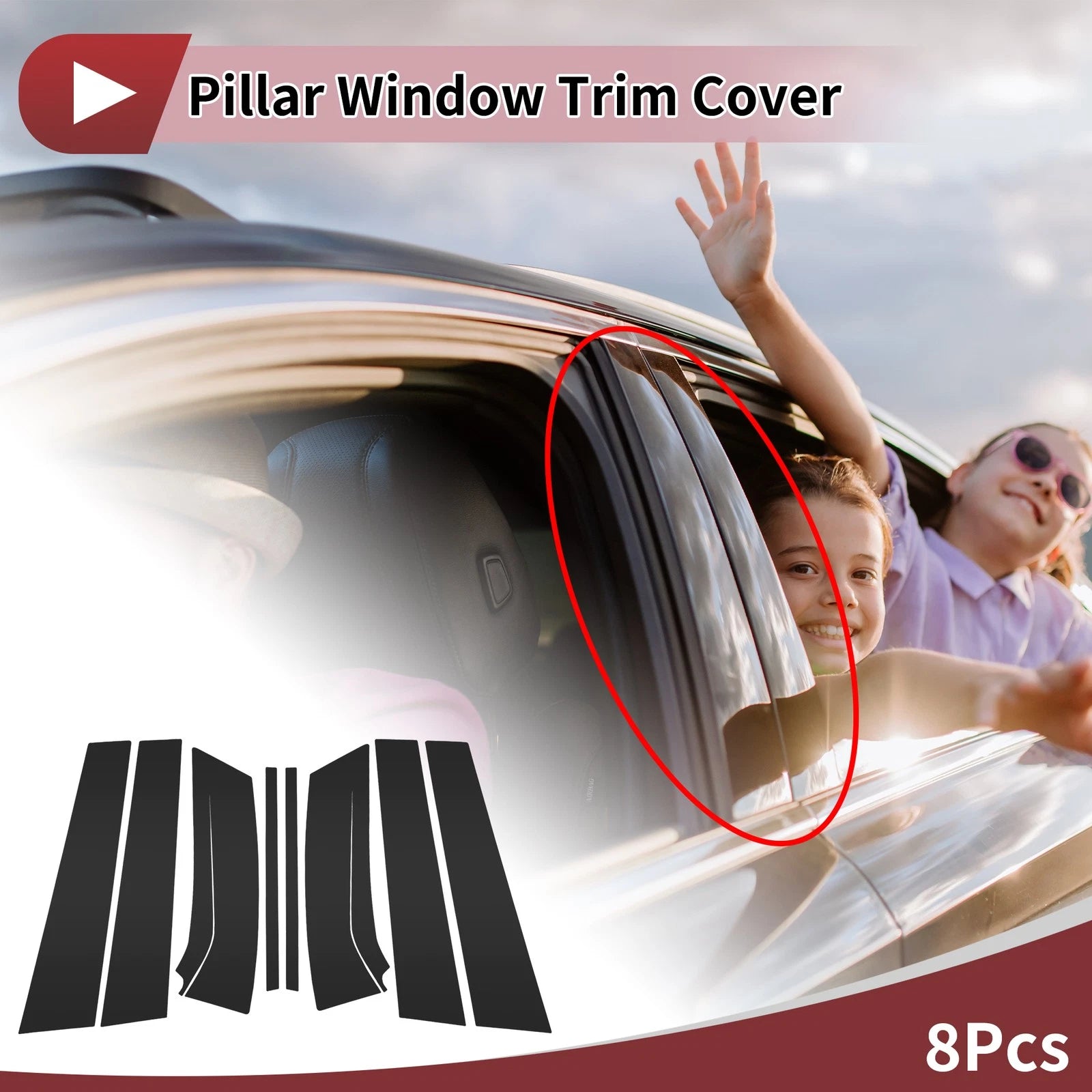 8 Pcs Car Door Pillar Window Trim for Suzuki SX4 (2015–2021) Black