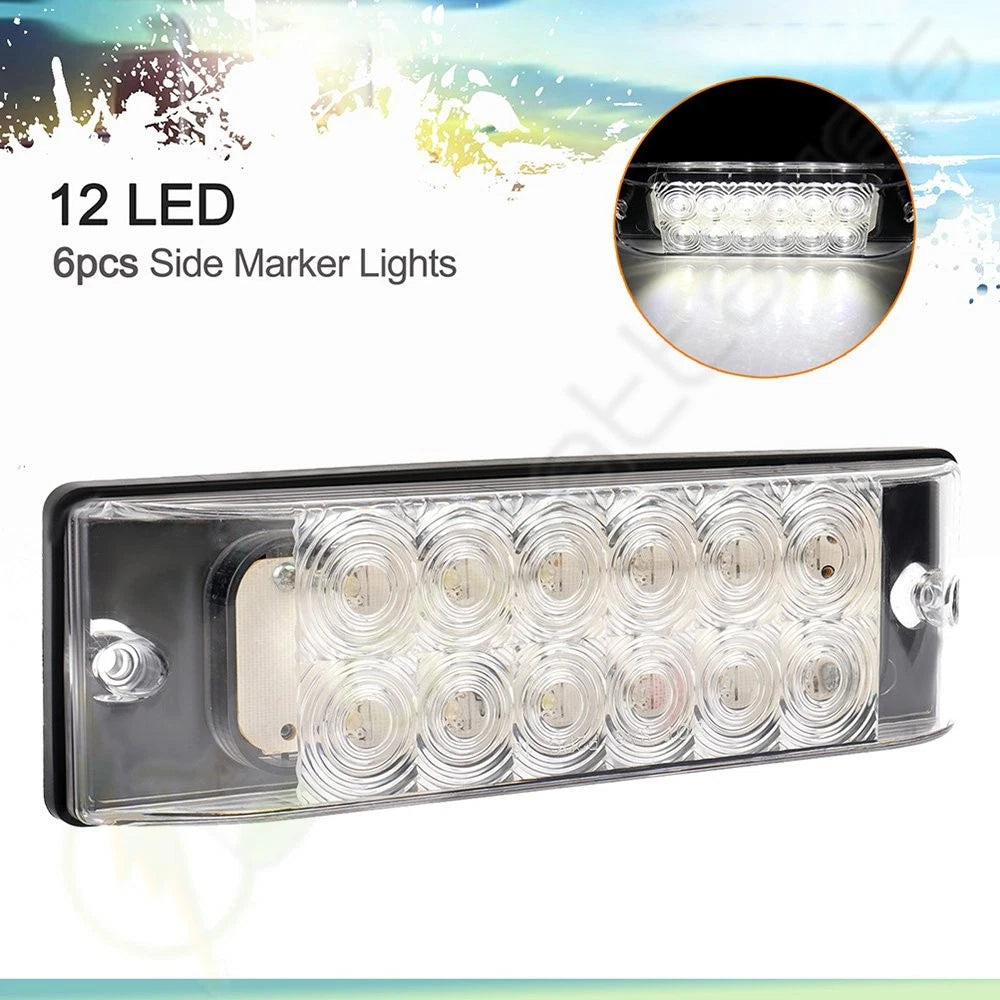 6X LED 8" White Turn Tail Brake Light for Pickup Truck