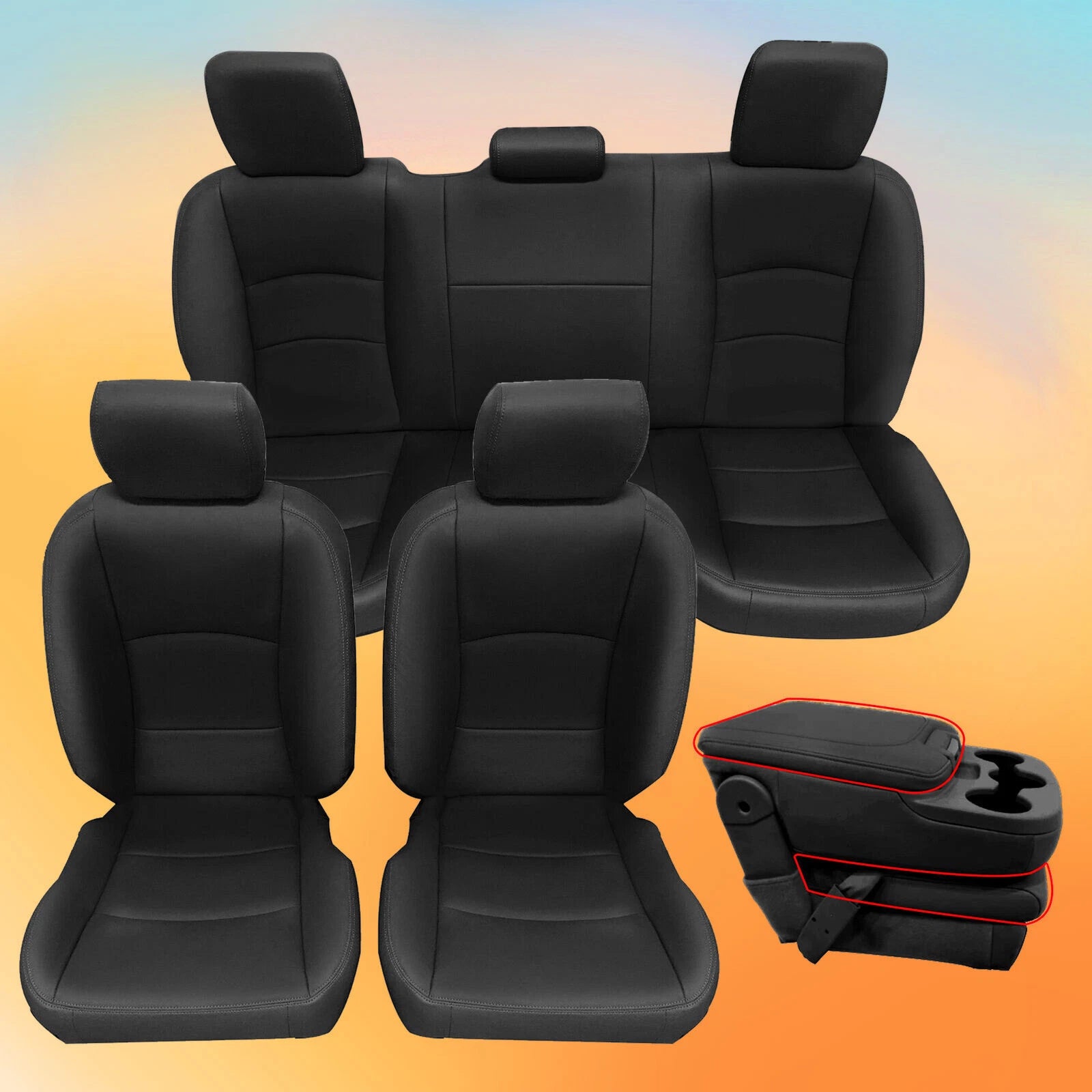 Set of 14 Black Front & Rear Seat Covers for Ram 1500 2500 3500 (2013–2018)