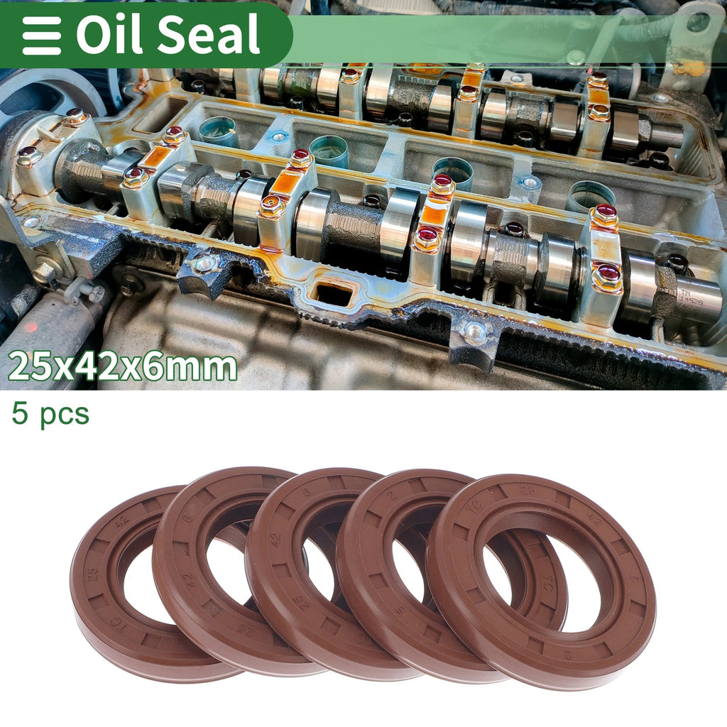 Set of 5 Oil Seal Rotary Shaft Seal FKM Rubber 25x42x6mm