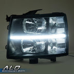 LED DRL Black Headlights for Chevy Silverado 1500 2500 3500 (2007–2014)