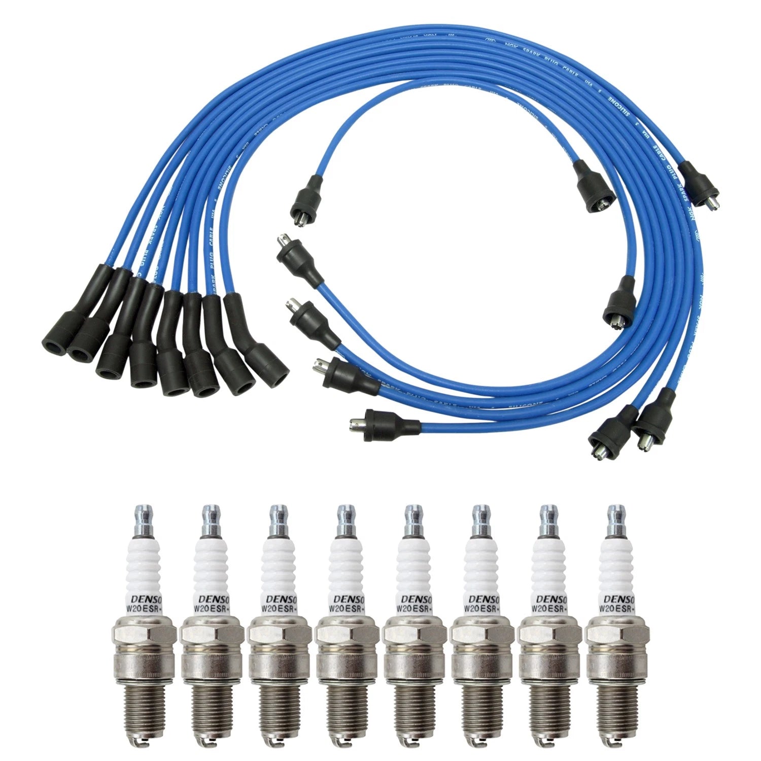 NGK Wire Set & Denso 8 Spark Plugs Kit for C10 C30 K30 Pickup (1973–1987)