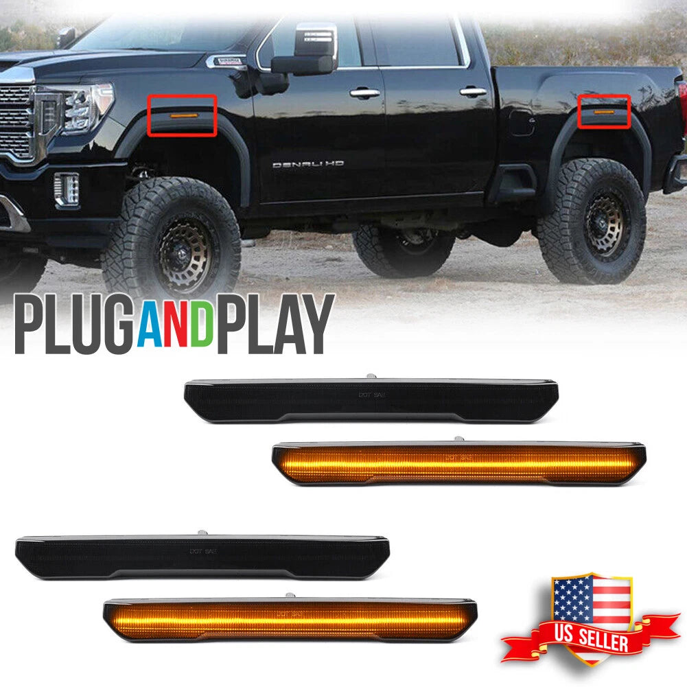 Set of 2 Smoked Amber LED Side Marker Lights for GMC Sierra HD 2500 3500 (2020–2024)