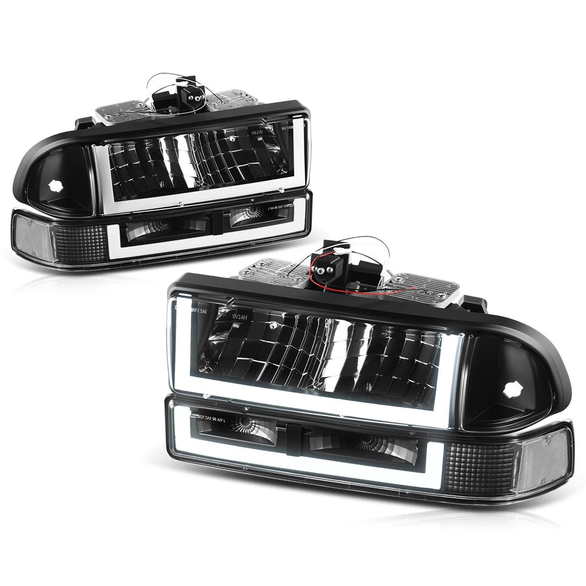 U-Shape LED DRL Switchback Headlights for Chevy Blazer/S10 (1998–2004)