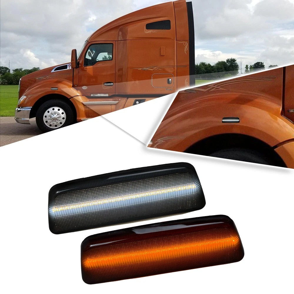 Smoked LED Wheel Fender Side Marker Parking Lights for Kenworth T680 (2013–2017)