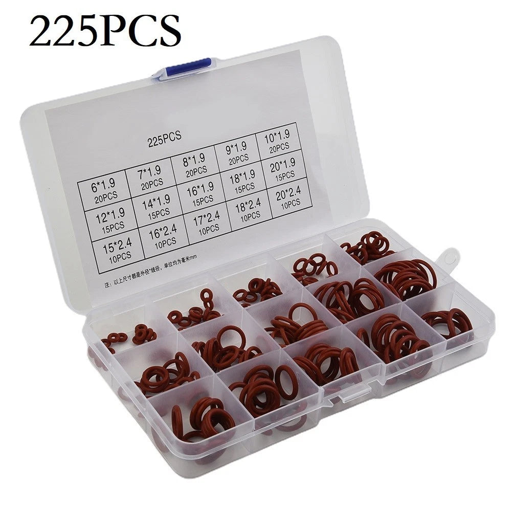Silicone Rubber O-Ring Assortment Kit 225X for Automotive Sealing Gaskets