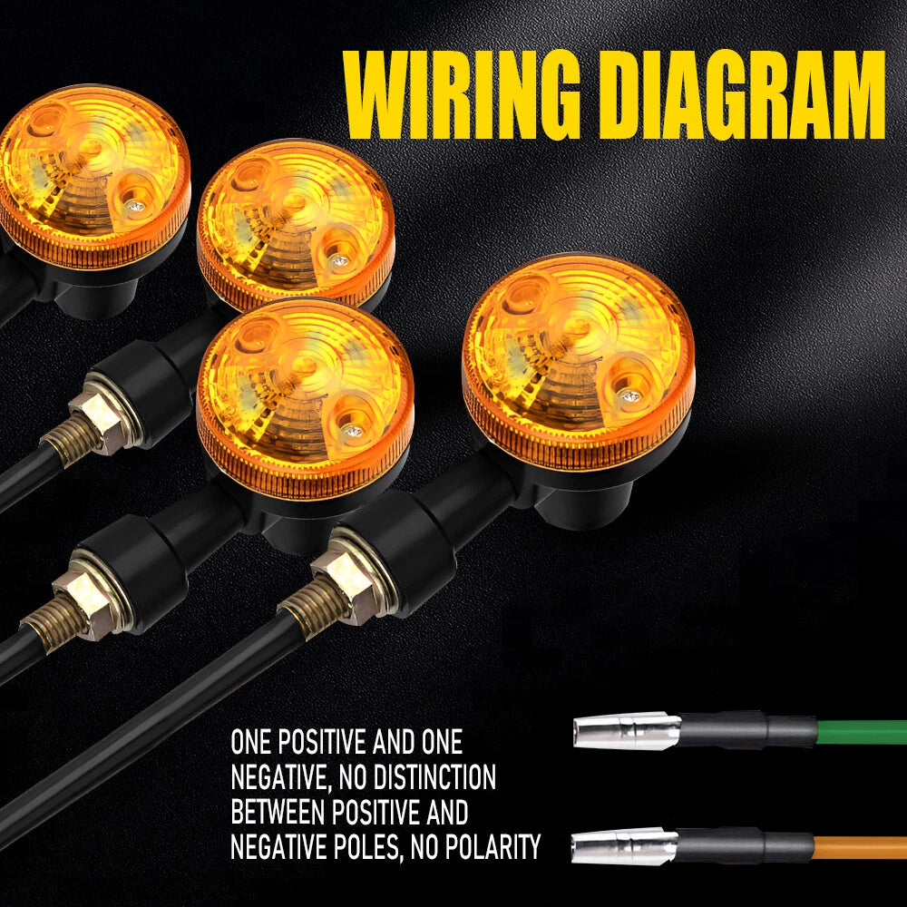 Amber LED Turn Signal Lights for Universal Motorcycle (Round)