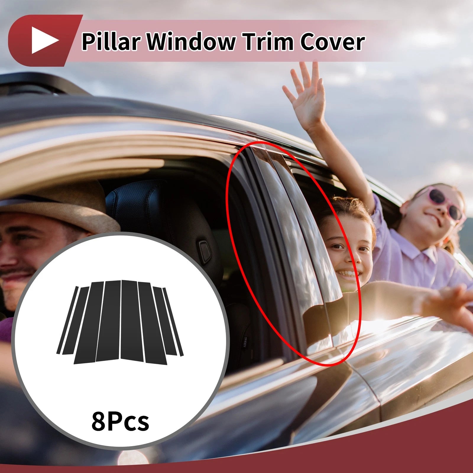 8 Pcs Car Door Pillar Window Trim for Toyota Crown Kluger (2022–2024) Black