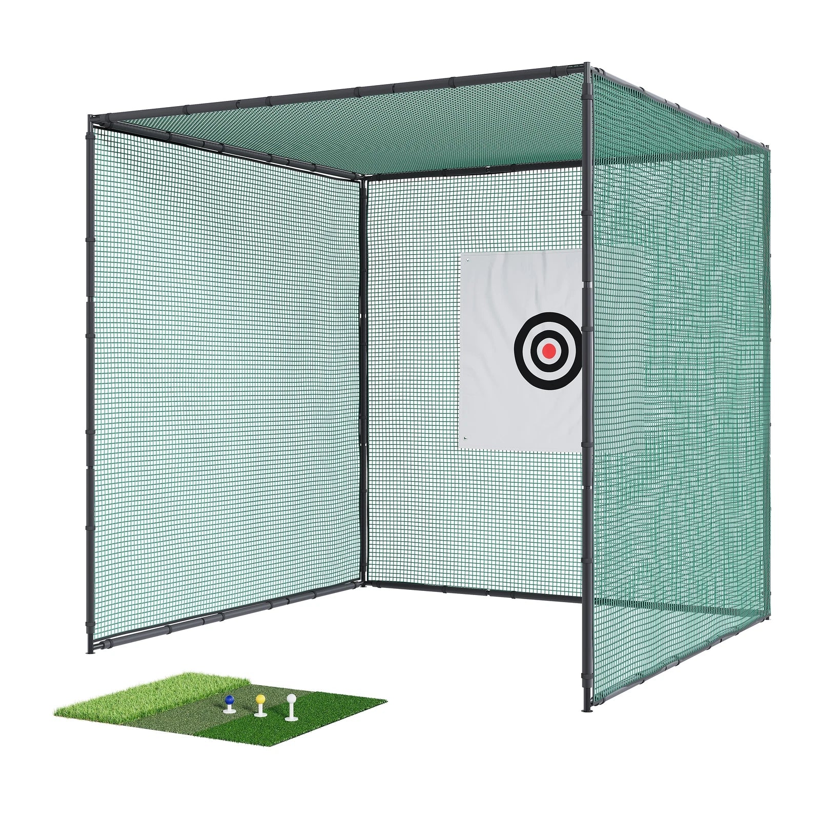 10x10ft Black Steel Golf Cage Net for Hitting Practice