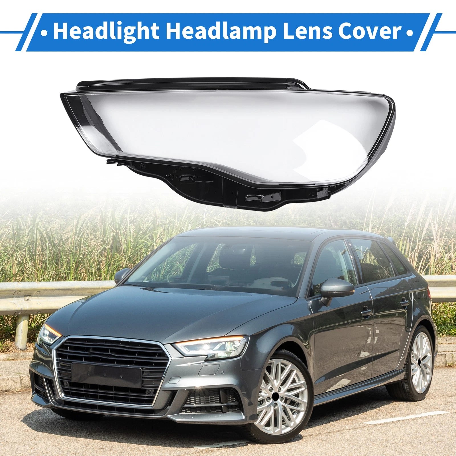 1 Pc Headlight Lens Cover for Audi A3 (2013–2015) Black