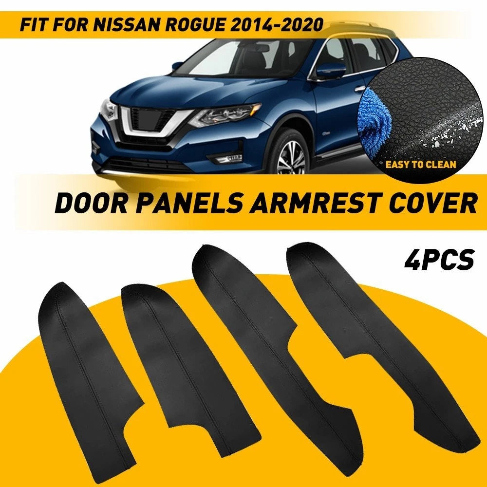 Set of 2 Black Leather Door Panels Armrest Cover for Nissan Rogue (2014–2020)