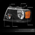 Pair of Black Housing Amber Side Headlights for Ford F150 (2004–2008)