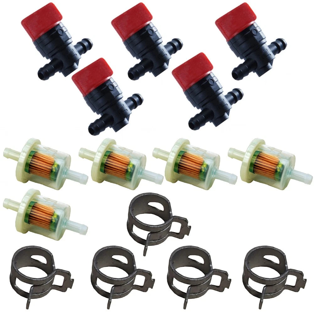Set of 5 Shut-Off Valves w/ Filter & Clamp for Briggs and Stratton Replaces 4129