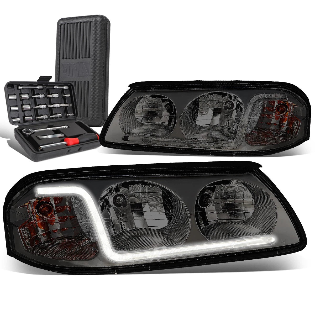 LED DRL Tube Headlights for Chevy Impala (2000–2005) - Smoked Clear