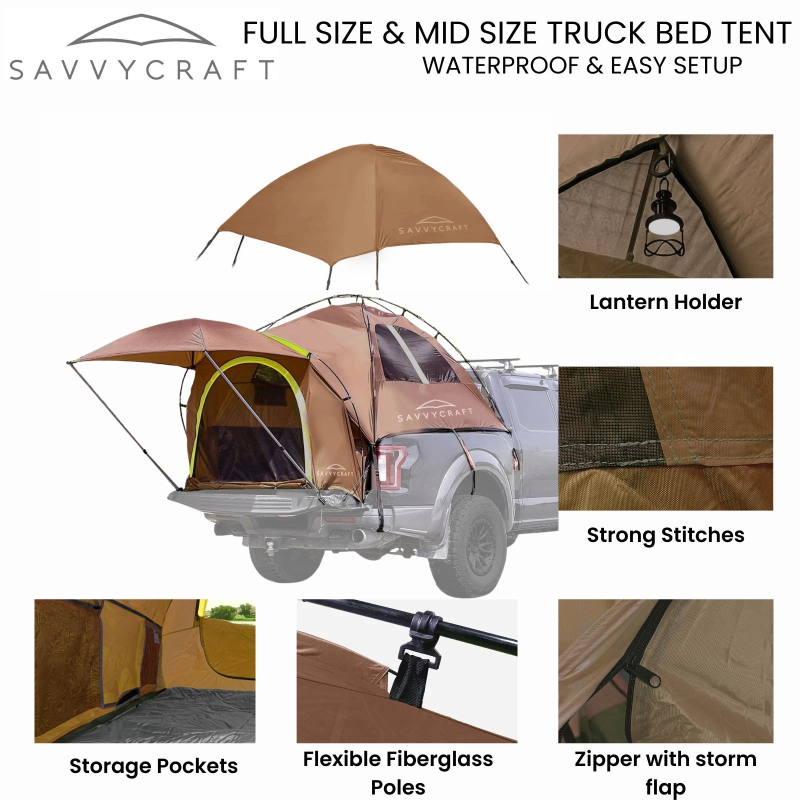 SavvyCraft Waterproof Pickup Truck Bed Tent for Full/Compact Trucks (Pro)