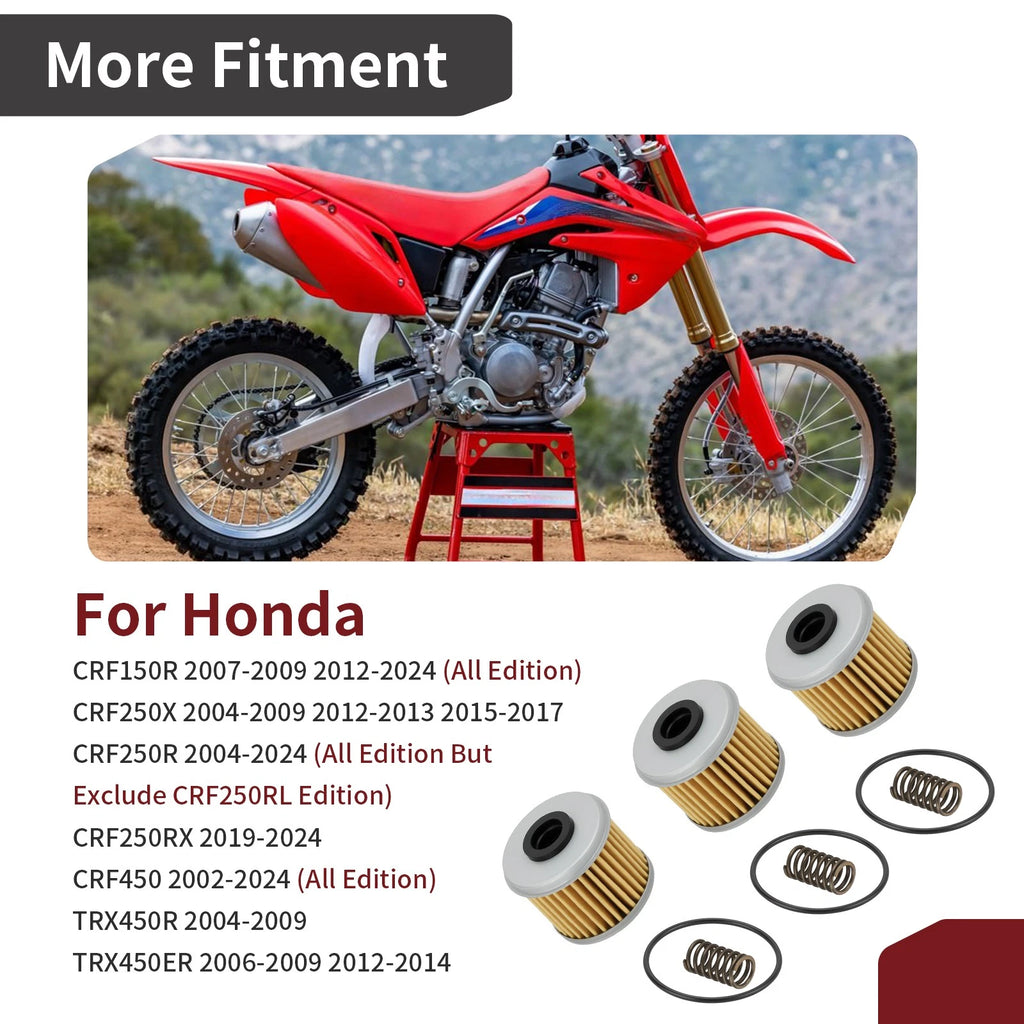 3X Oil Filter w/ O-Ring for Honda CRF450L CRF450R-S CRF450RL (2002–2024)