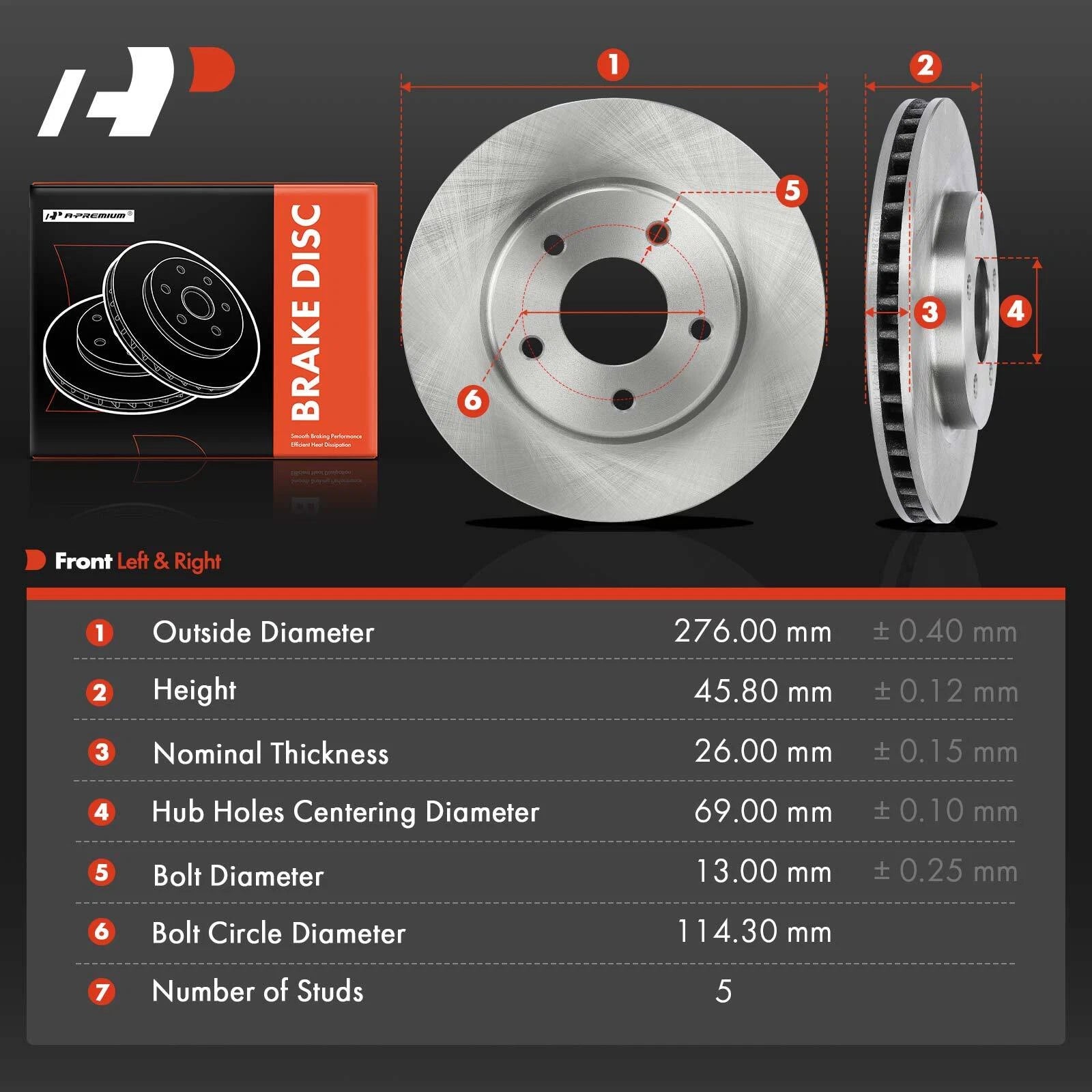 Front Disc Brake Rotors for Dodge Caliber (2007-2012) & Mitsubishi Lancer (2008-2017)