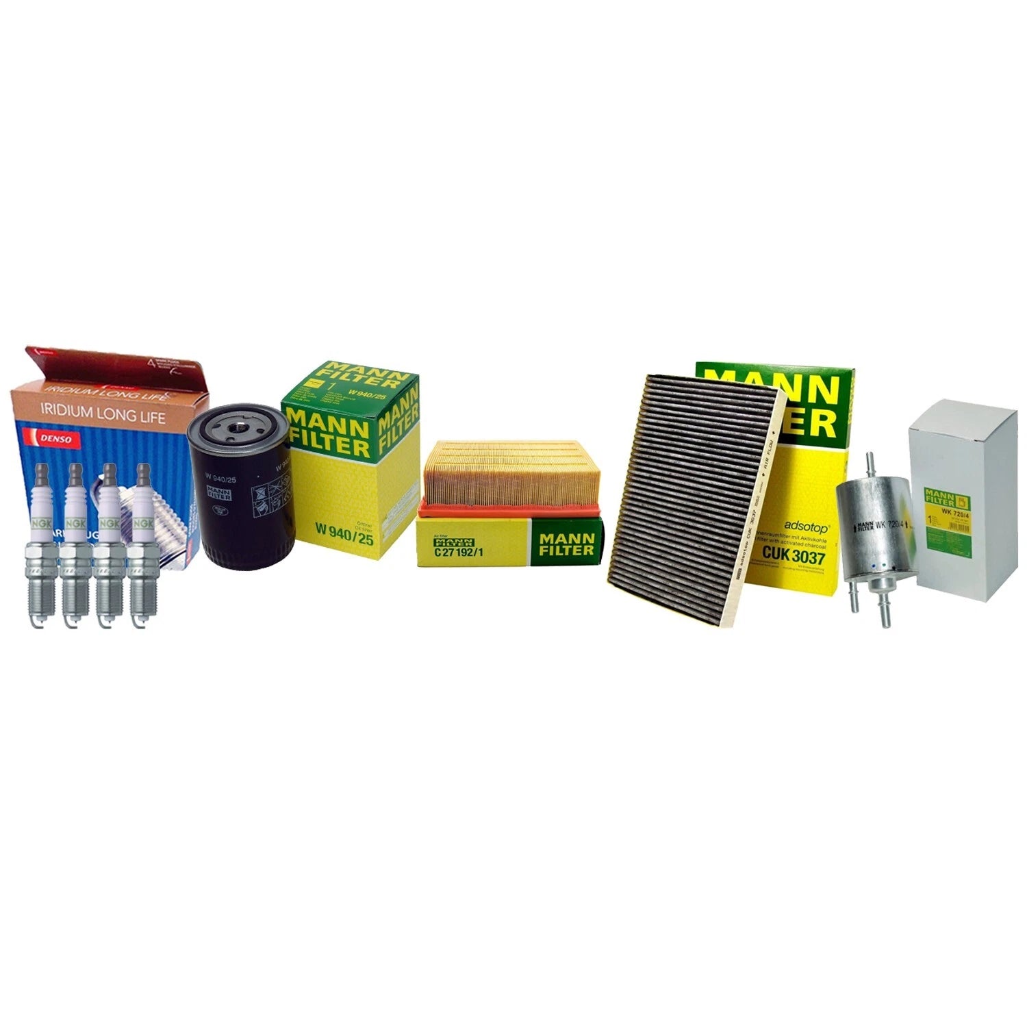 Mann Engine Cabin Air Oil Fuel Filters & 4 Denso Iridium Spark Plugs for