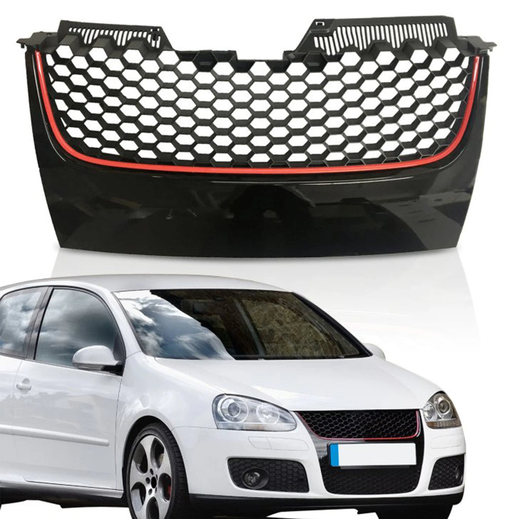 Mesh Grille for VW GTI GLI Jetta MK5 (2006–2009) - Black Badgeless with Red Trim