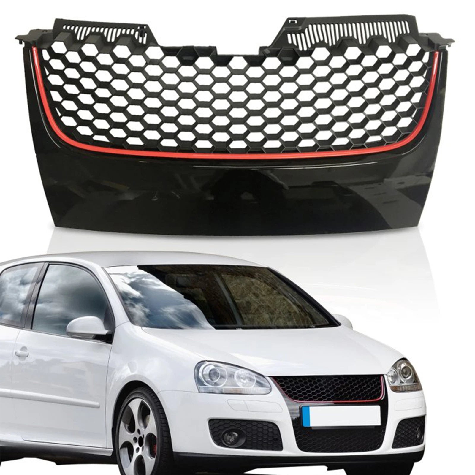 Mesh Grille for VW GTI GLI Jetta MK5 (2006–2009) - Black Badgeless with Red Trim