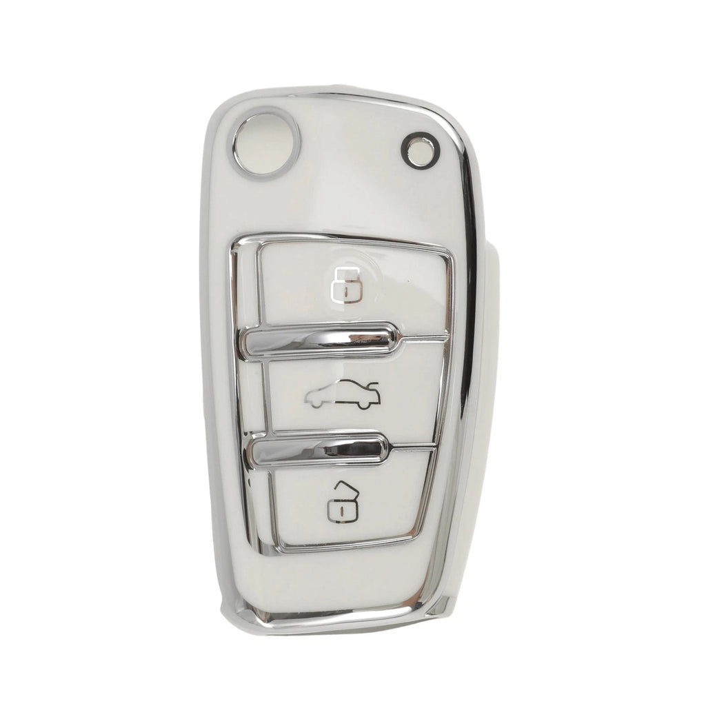 Flip Key Case for Audi A1 (2010–2018) - White Silver Tone TPU Silicone