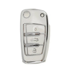 Flip Key Case for Audi A1 (2010–2018) - White Silver Tone TPU Silicone