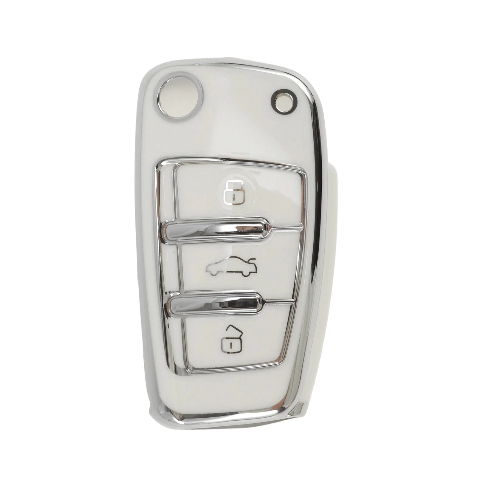 Flip Key Case for Audi A1 (2010–2018) - White Silver Tone TPU Silicone