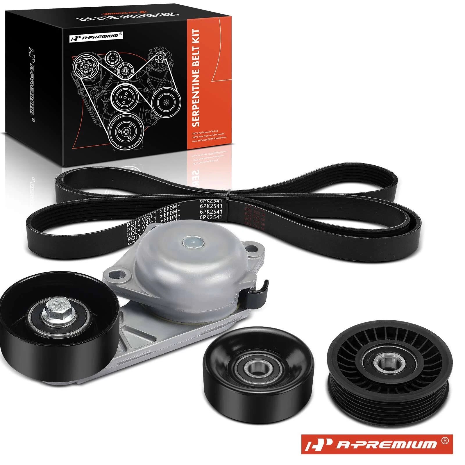 Set of 4 Serpentine Belt Drive Components for Ford F-450 F-550 (2008–2019)