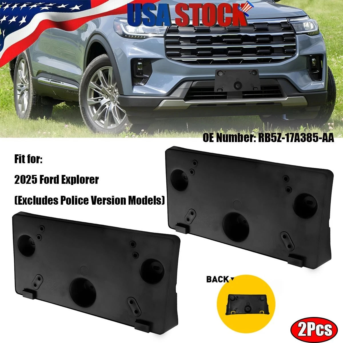 2X Front License Plate Frame Holder Mount Bracket for Ford Explorer (2025)