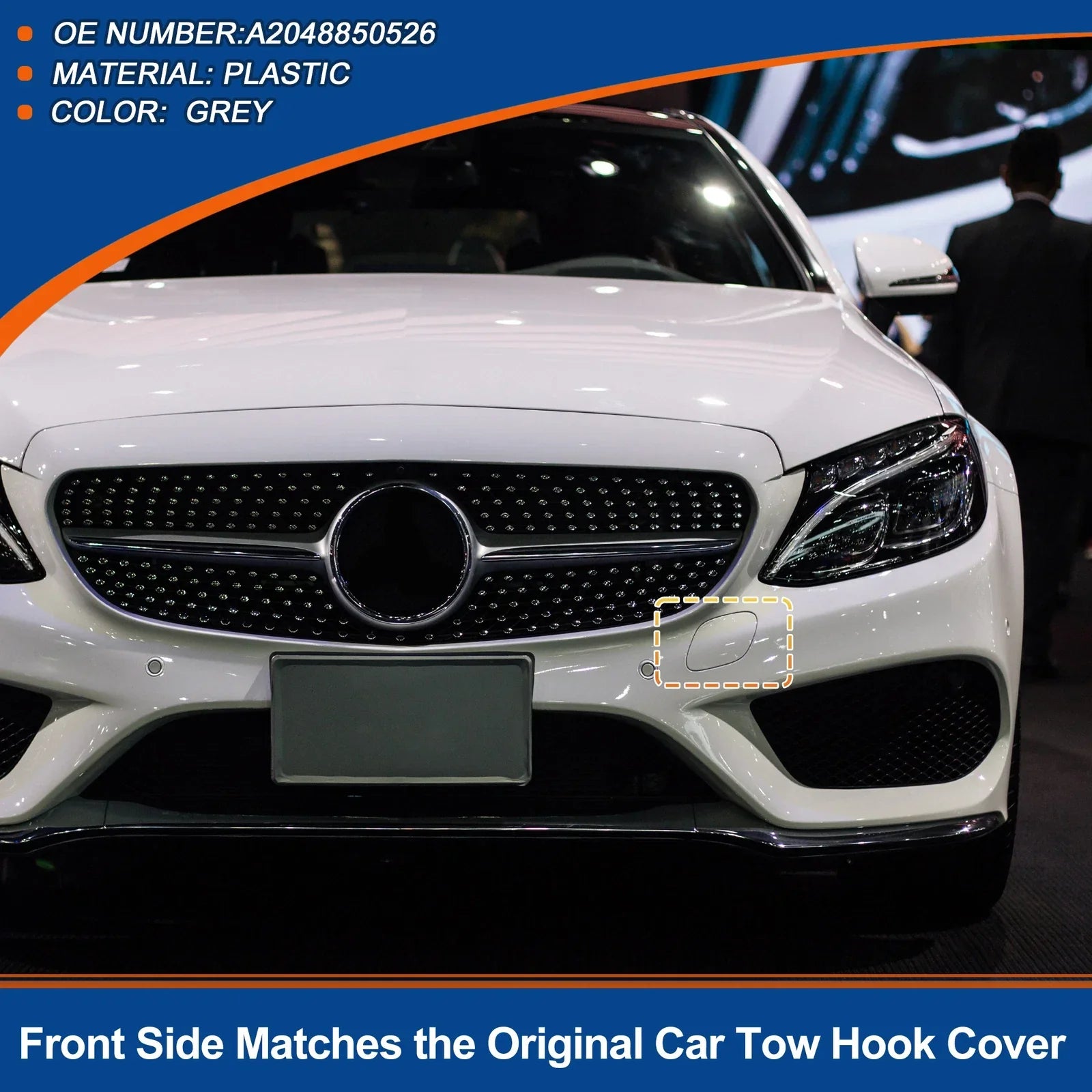 Front Bumper Tow Hook Cap for Mercedes-Benz C250 C350 (2012-2015) Grey