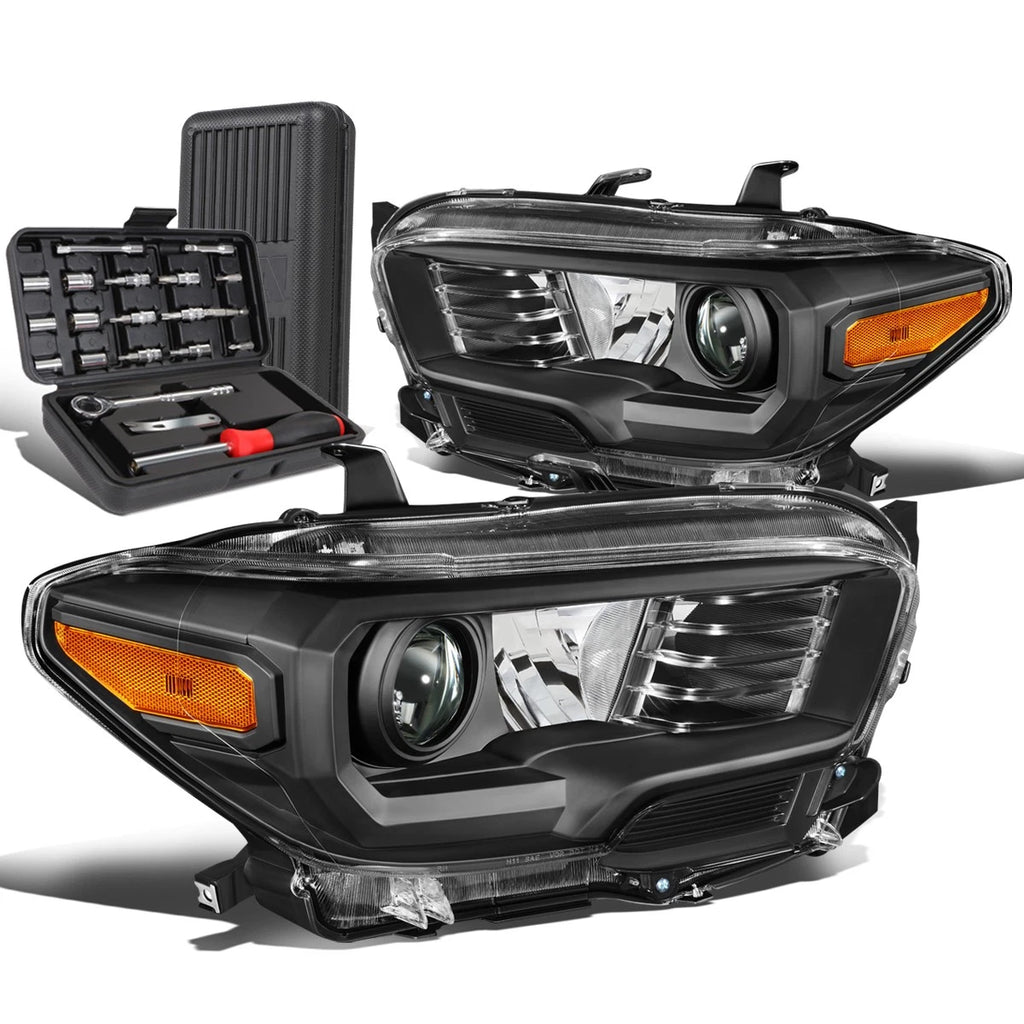 Pair of Black/Amber Signal Headlight Lamps for Toyota Tacoma (2016–2020)