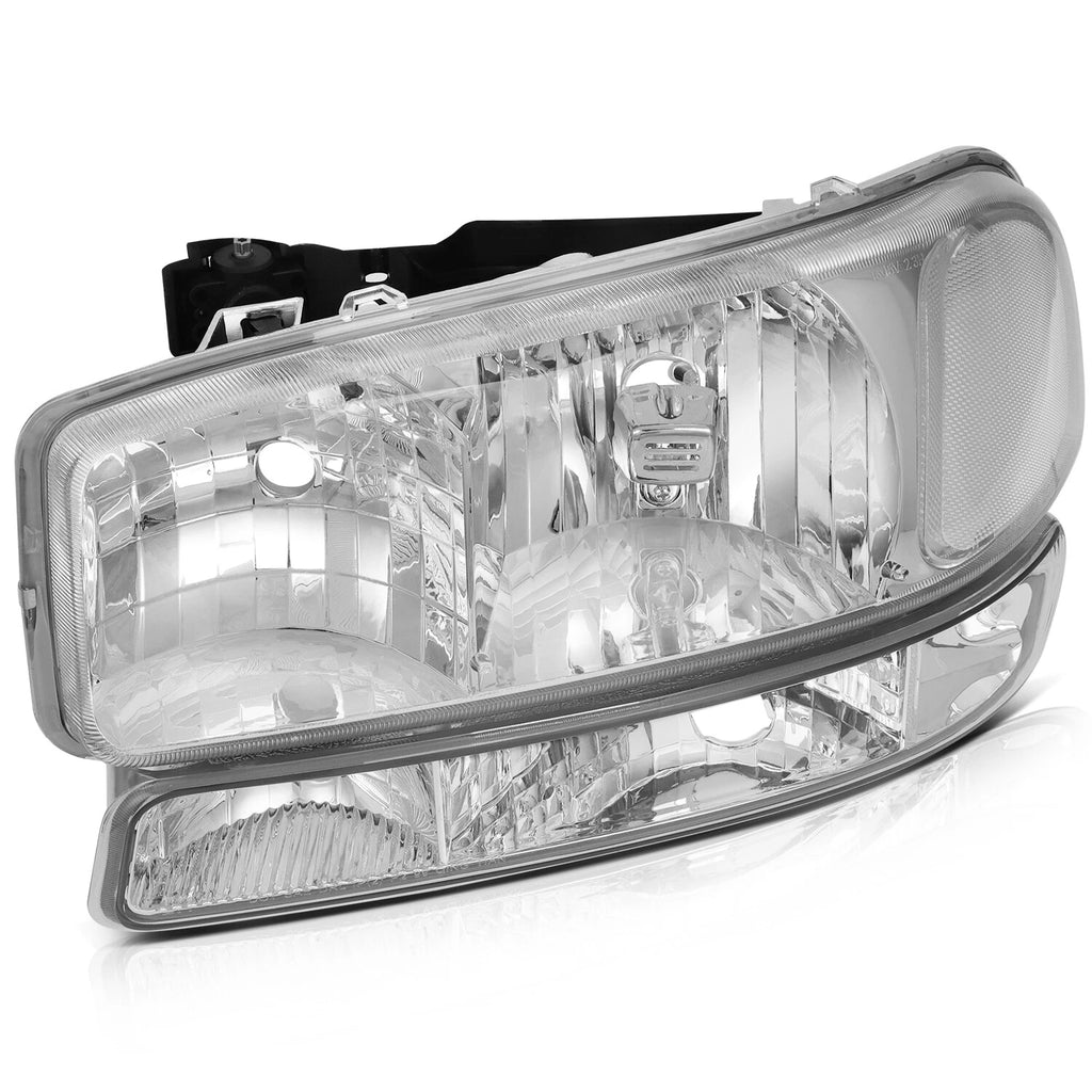 Headlight Assembly Set for GMC Sierra (1999-2006) Chrome Housing