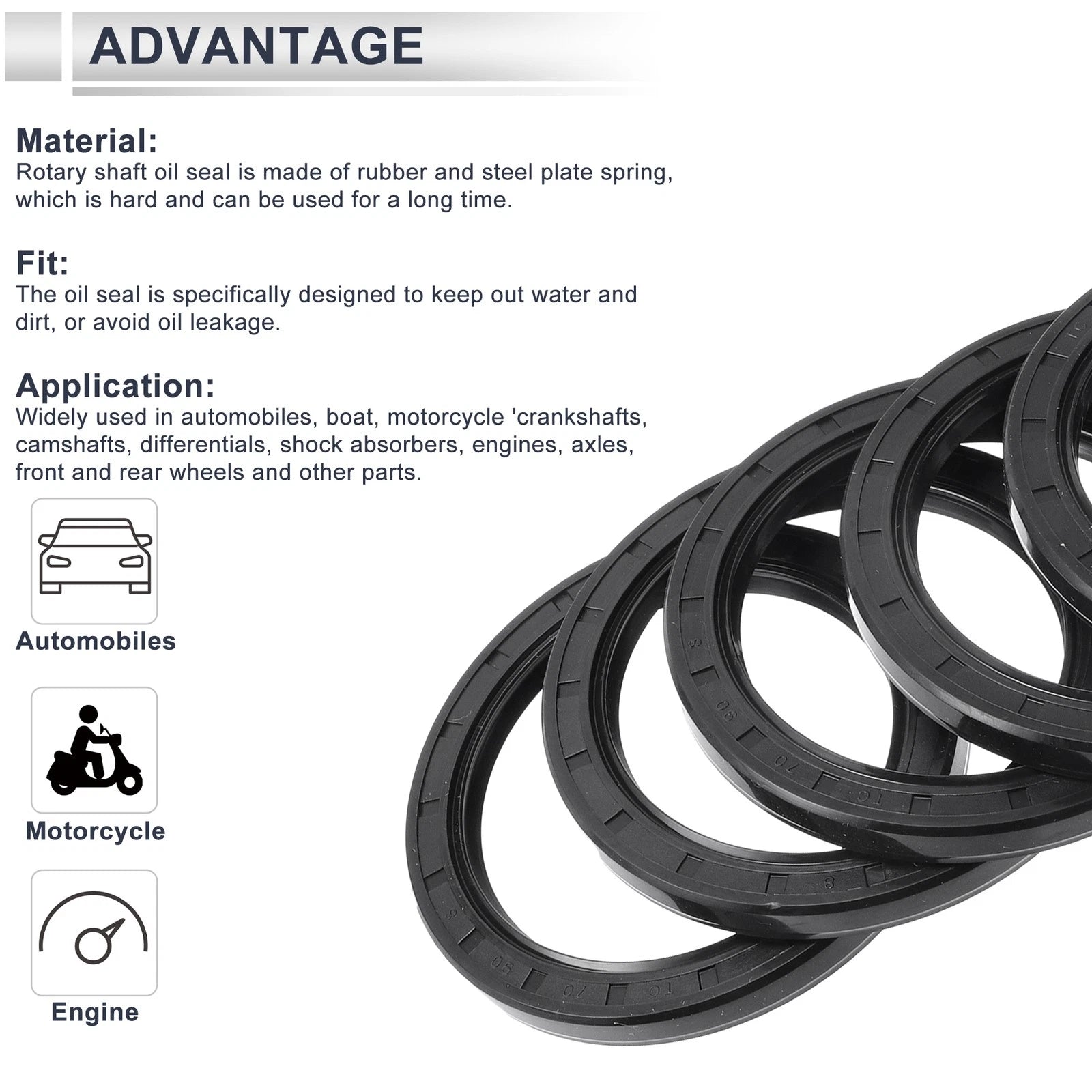 Set of 5 Oil Seal Rotary Shaft Seal for Various Models (70x90x8mm)