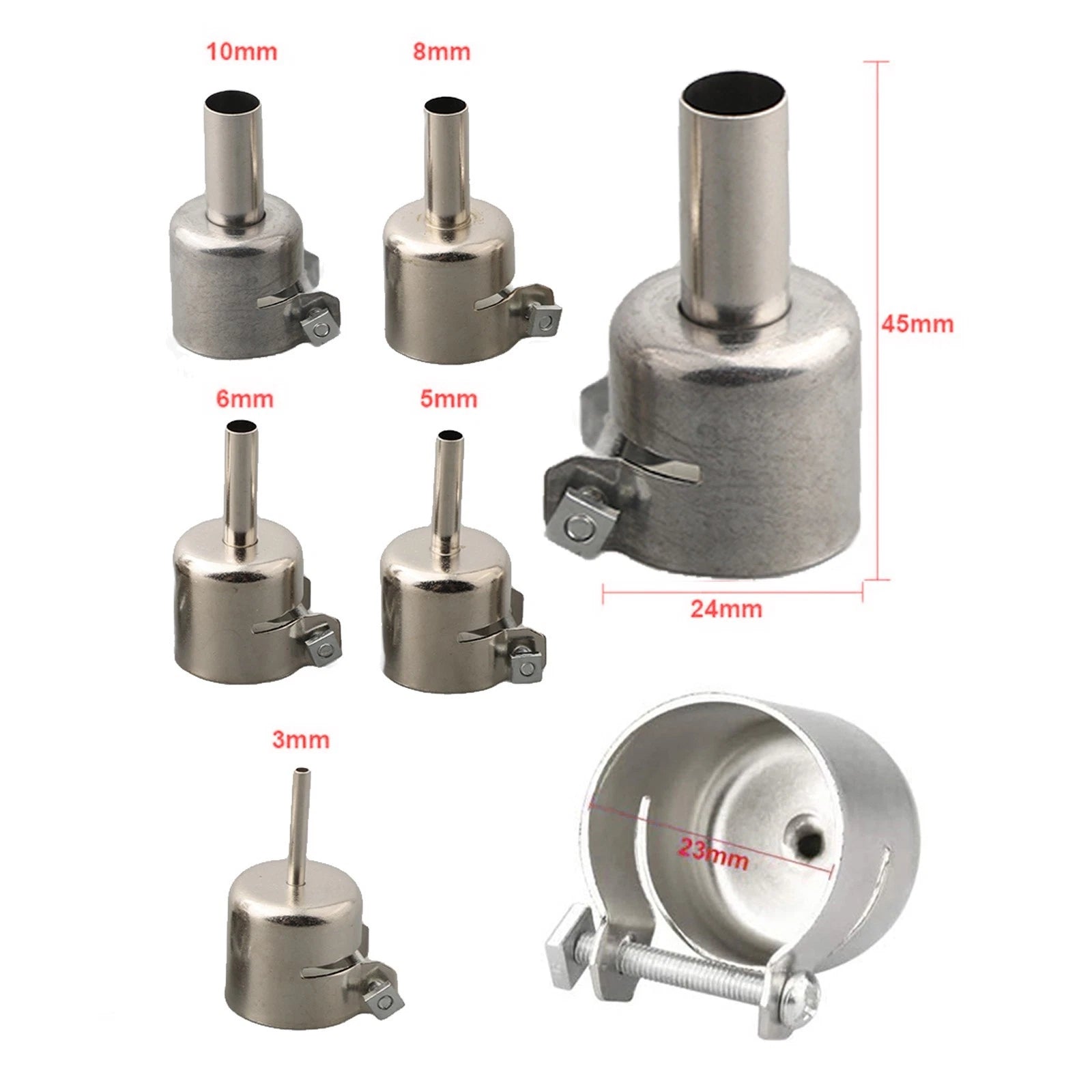 Welding Nozzle Set of 5 for (3/5/6/8/10MM) Silver Stainless Steel
