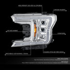 Switchback Sequential LED Headlights for Ford F-150 (2018–2020) Chrome/Amber