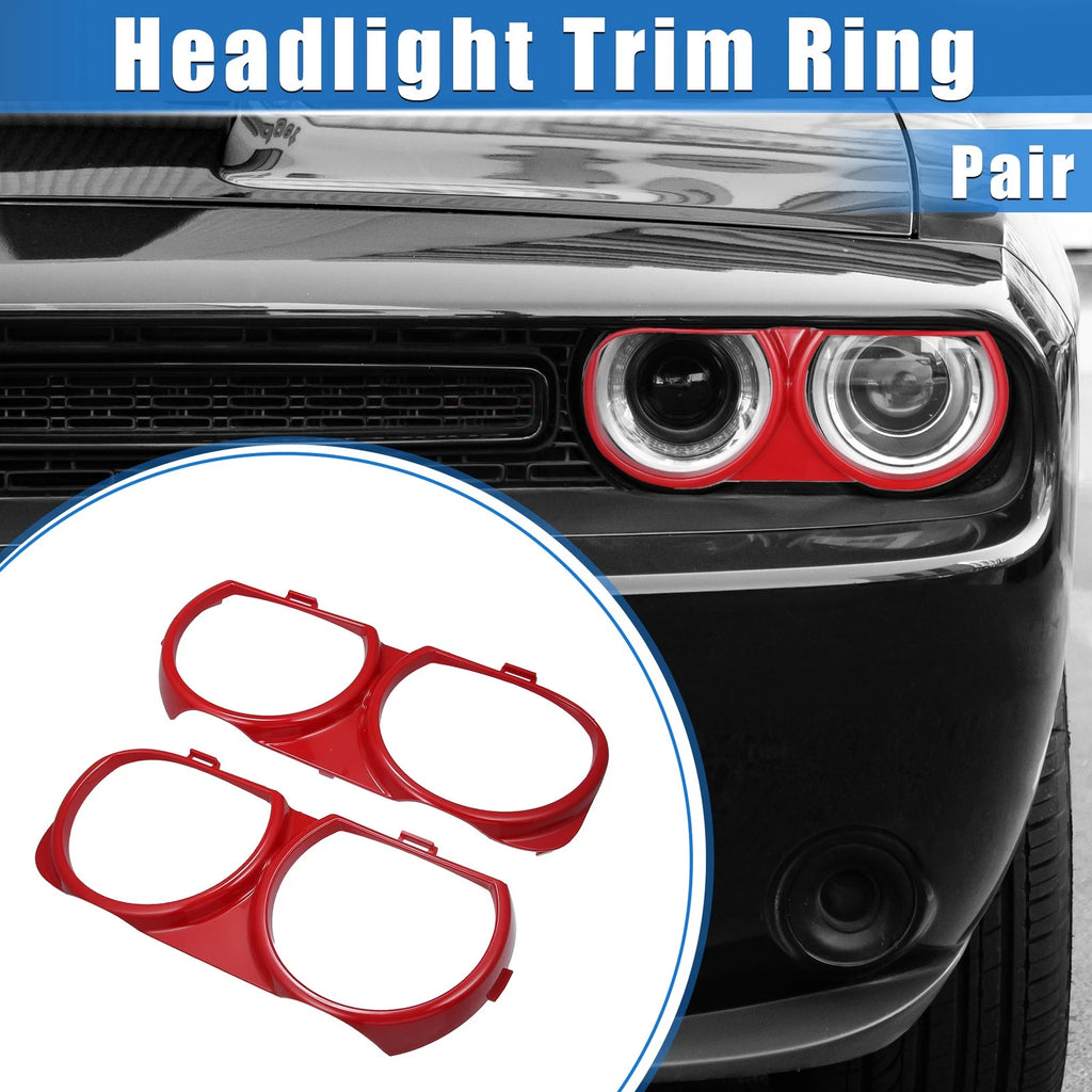 1 Pair Headlight Trim Rings for Dodge Challenger (2015–2023) Red 703820285779