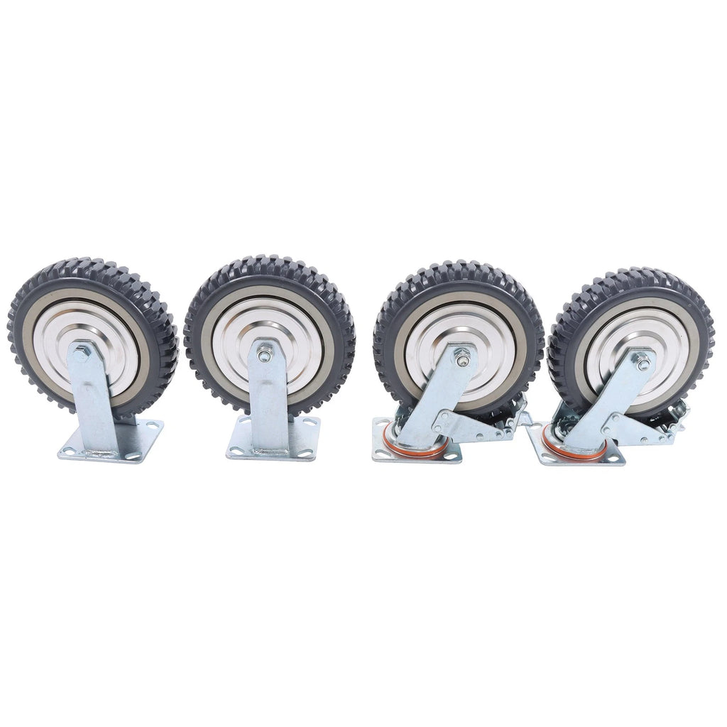 Set of 4 Heavy Duty Rubber Caster Wheels 8" (2 Swivel, 2 Fixed) 440Lbs