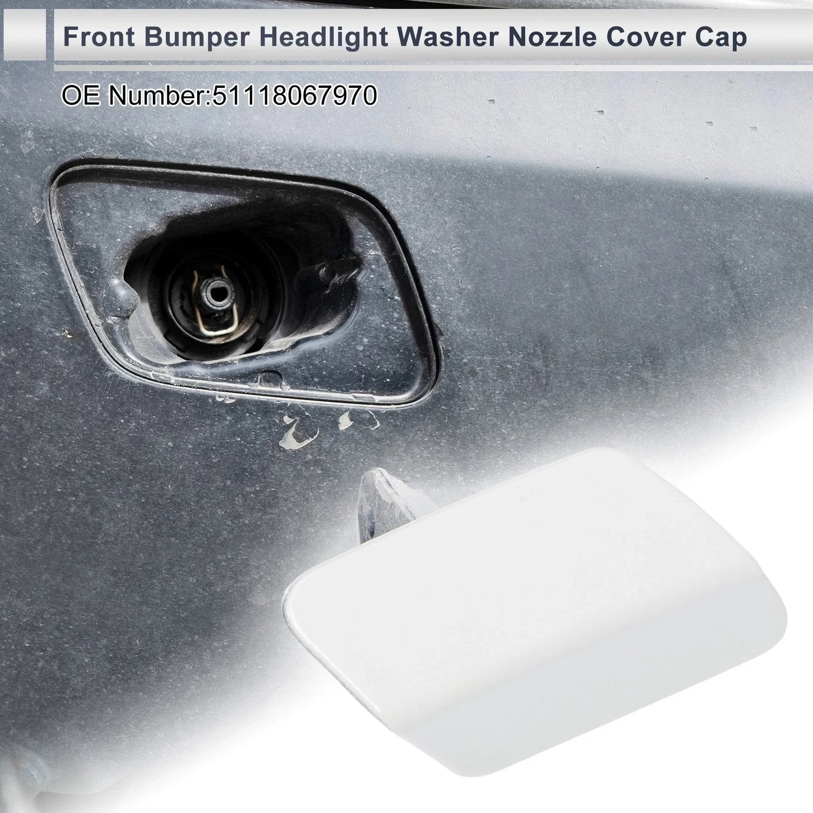 Front Right Side Bumper Headlight Washer Nozzle Cover Cap for BMW 320i White