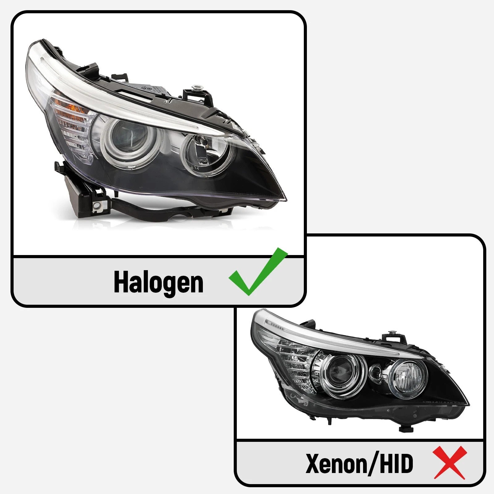 Headlight Halogen Pair for BMW 5-Series E60 E61 (2004–2010) W/Bulbs