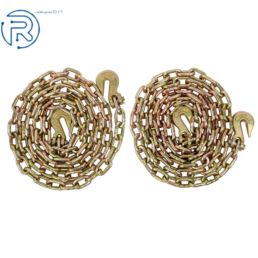 Set of 2 G80 Tie Down Tow Chains with Hooks for Various Vehicles