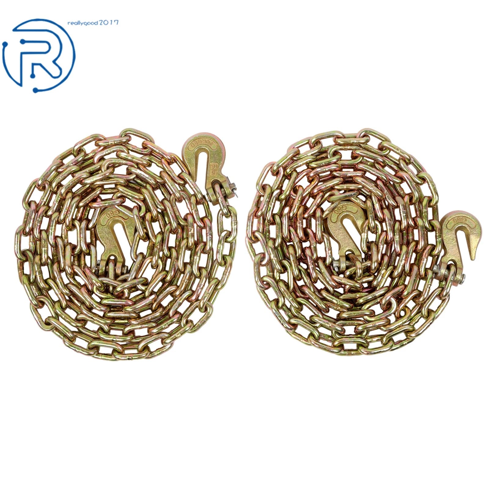 Set of 2 G80 Tie Down Tow Chains with Hooks for Various Vehicles
