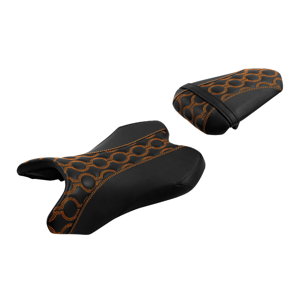 Rider Driver & Passenger Seats for Yamaha YZF R1 (2007–2008) Black Orange
