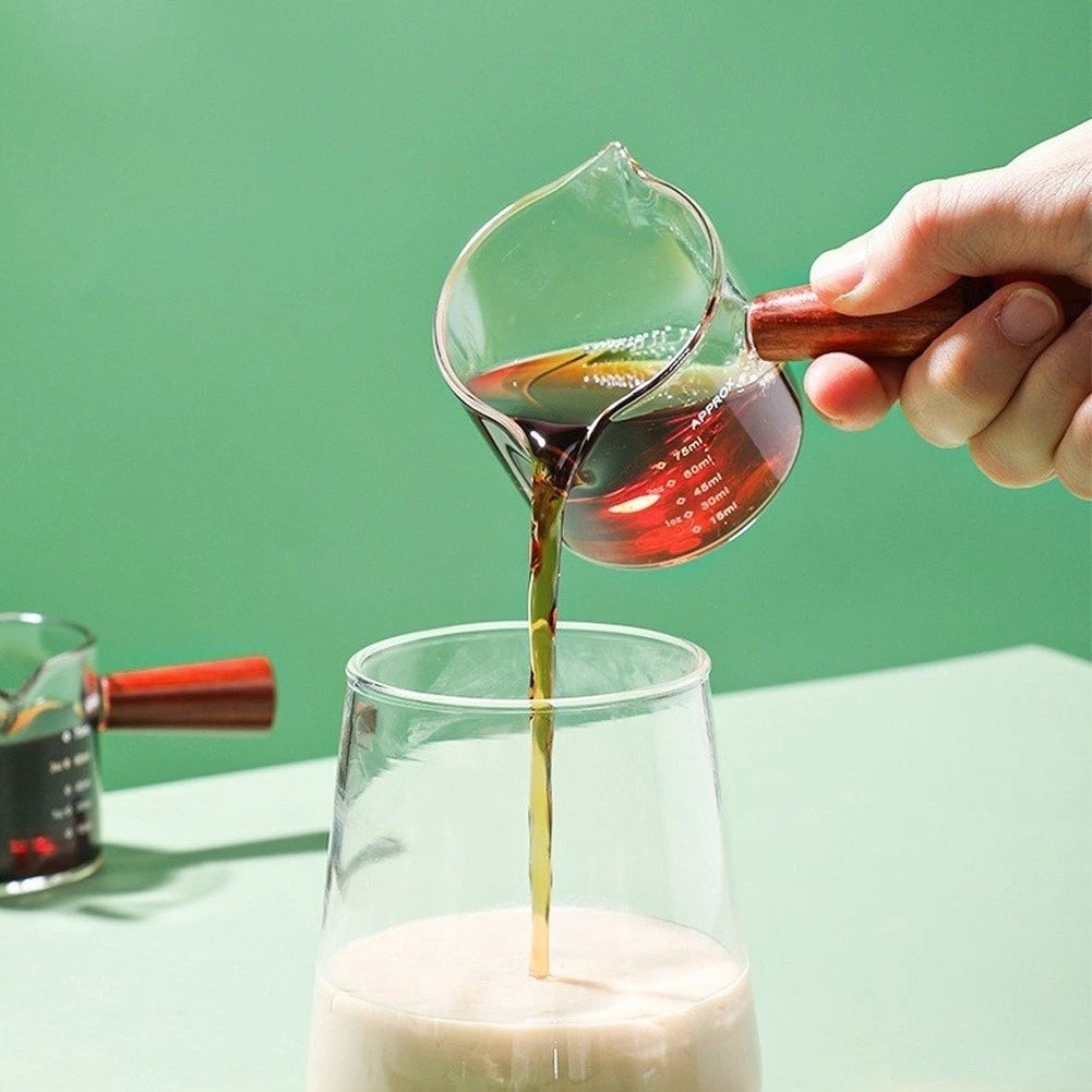 Glass Coffee Cup with Wood Handle and Dual Spout 75ml