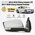 Right Side Mirror for Chevy Impala (2014–2020) w/Turn Signal, Memory, Chrome, 12 Pins