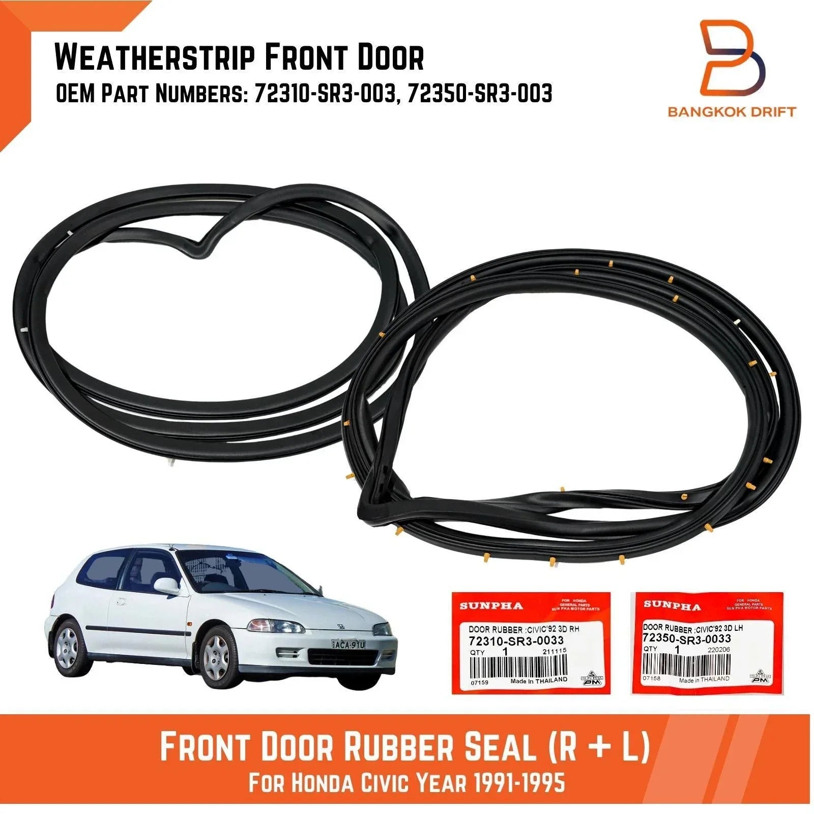 Front Door Weatherstrip Seal for Honda Civic (1991-1995)