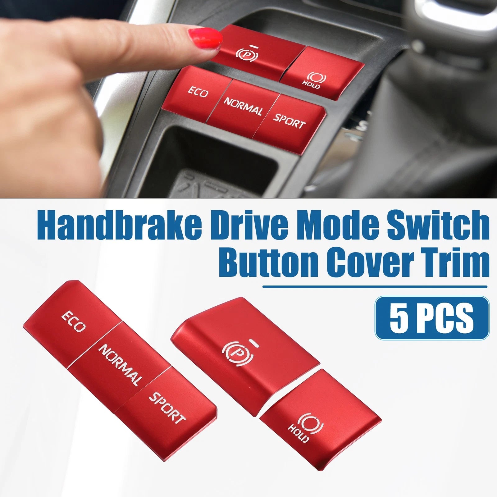 5X Handbrake Drive Mode Button Metal Cover Trim for Toyota RAV4 (2019–2022) Red